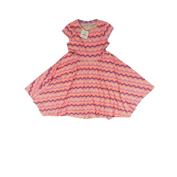 Gymboree Girls Short Sleeve Dress Zig Zag Waves Neon Pink, Purple Size M 7/8 NWT - Picture 1 of 5